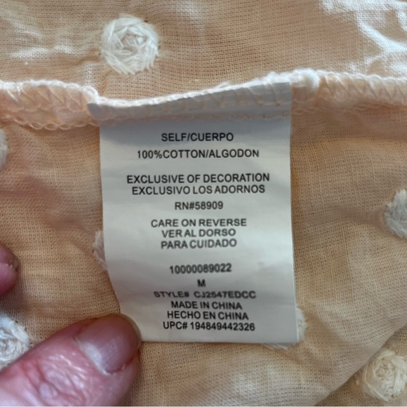 Copper Key Pastel Peach Sheer Textured Polka Dot Button Down Top Size Med - Picture 7 of 8